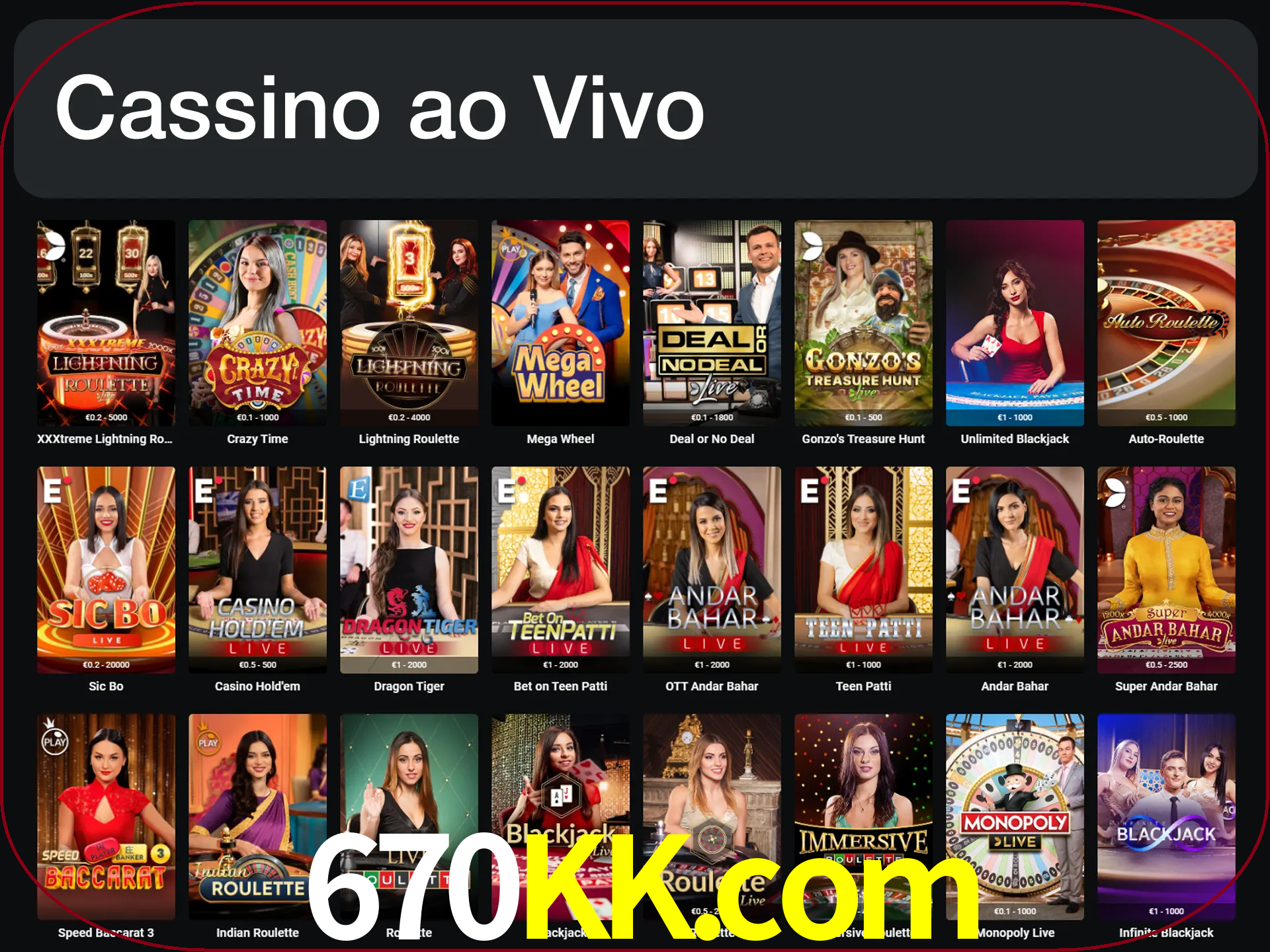 Jogue jogos de cassino com um verdadeiro dealer.